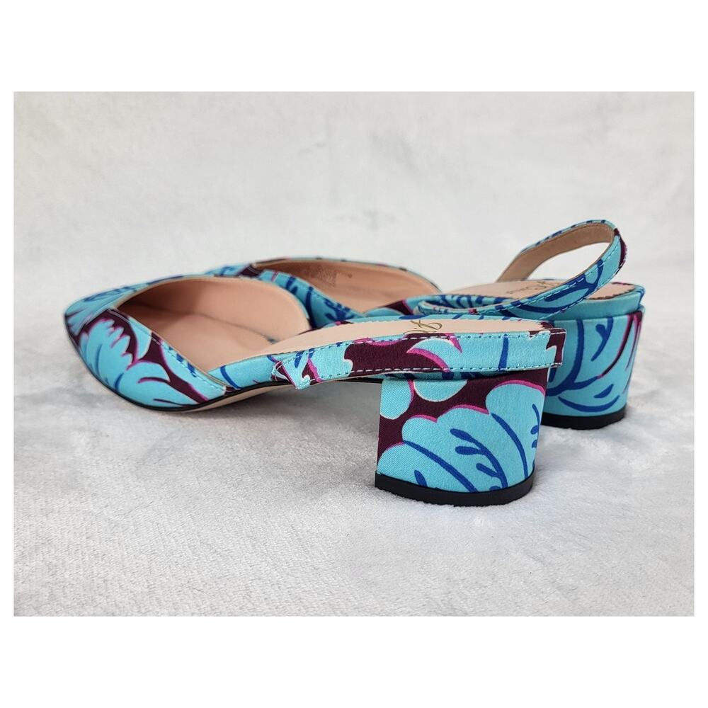 J.Crew Floral Slingback Heels Blue Purple Fabric Pumps Pointed Toe | 5.5 - Picture 10 of 15